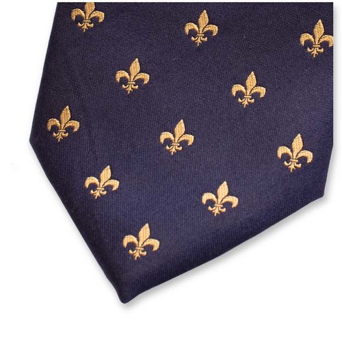 Donkerblauwe Luxe Stropdas - Fleur de Lys (2)