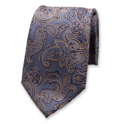 Donkerblauwe Luxe Stropdas Beige Paisley (1)