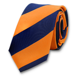 Breed gestreepte stropdas donkerblauw/oranje - Thumbnail 1